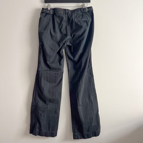 Nili Lotan Womens Sz 8 Cotton Dark Gray Pinstripe Wide Leg Pant with Buckles - Picture 7 of 11